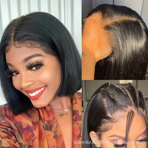 Glueless Human Hair Wigs Short Straight Bob Wigs 13x4 Lace Front Wigs for Black Women Pre Plucked with Baby Hair Natural Color